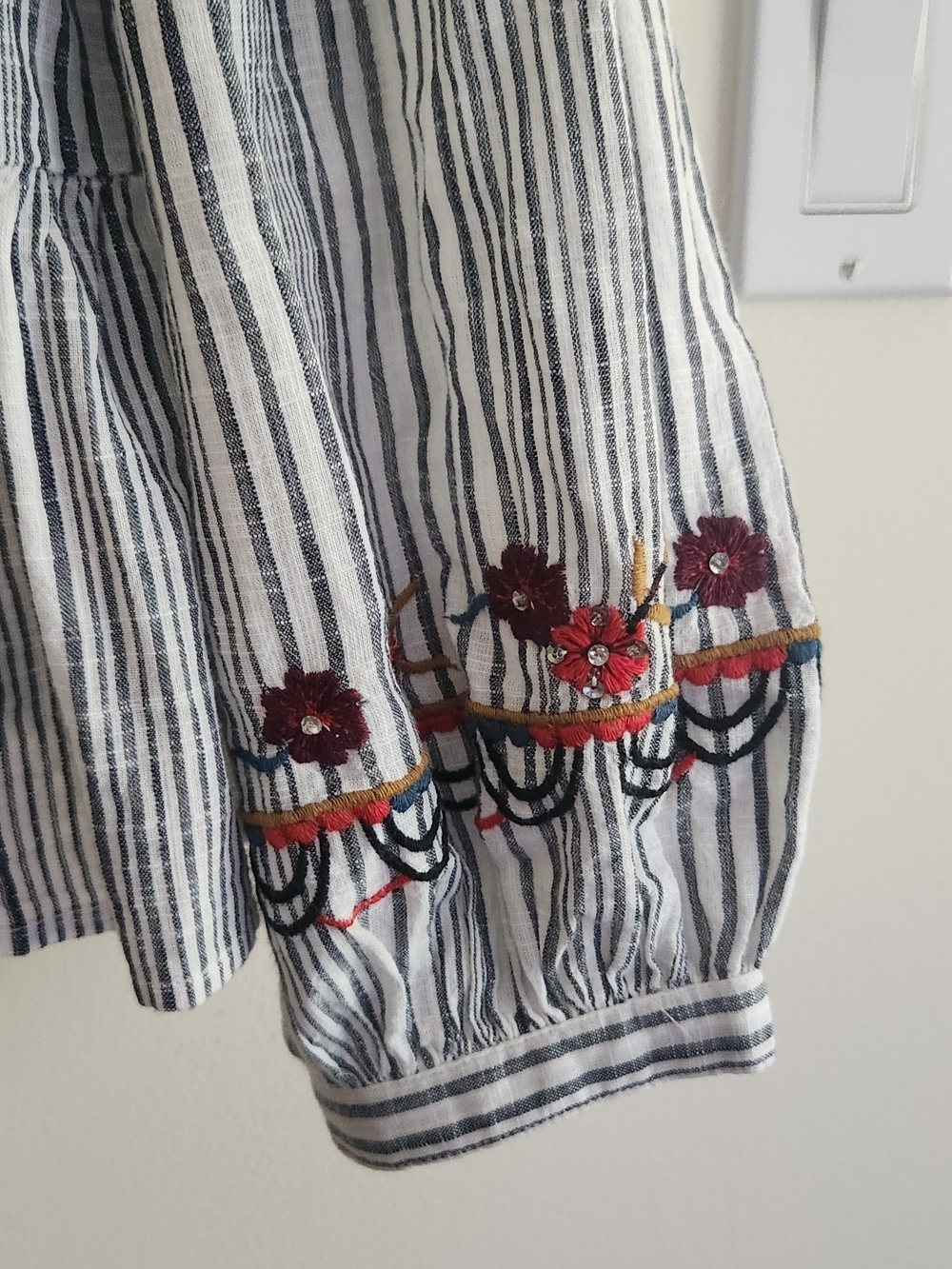 Anthology Boho Striped Embroidered Peasant Tunic with Tassel Tie - Picture 4 of 4